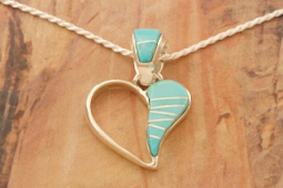 Calvin Begay Genuine Kingman Turquoise Sterling Silver Open Heart Pendant